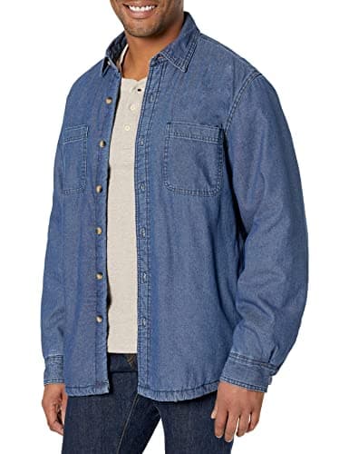 Image of Wrangler Authentics Men's Long Sleeve Sherpa Lined Shirt Jacket, Indigo, Large