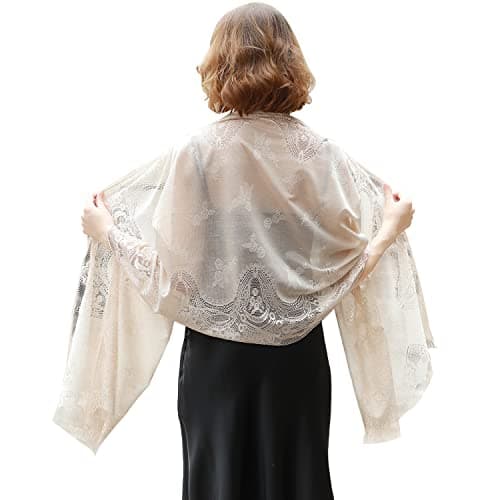 Image of RIIQIICHY Ladies Scarf Lace Beige Scarf Pashmina Shawls and Wraps for Women Scarfs for Women Wedding