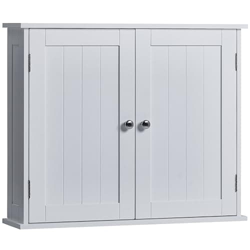 Image of Bath Vida Priano 2 Door Bathroom Wall Cabinet | White | Space-Saving Storage | 50H x 60W x 15D cm | Adjustable Shelf | Modern Wooden Cupboard Unit
