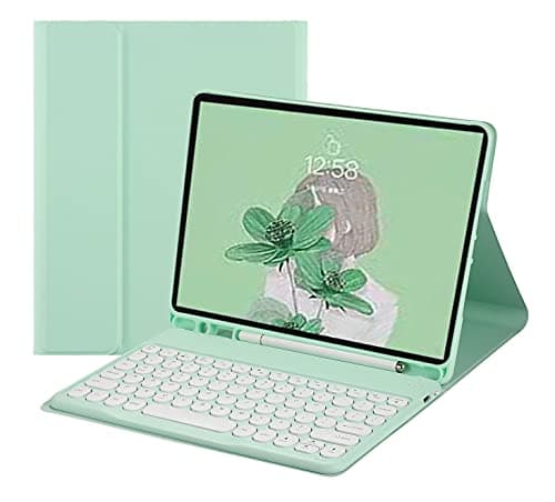 Image of Disonbeir Keyboard Case for iPad Mini 5th Generation Mini 4 (7.9") Cute Round Key Wireless Removable BT Color Keyboard Cover with Pencil Holder (MintGreen)