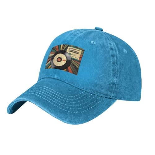 Image of HJFCZH Black Aldult Denim Baseball Cap Vintage Vinyl Record Printed Adjustable Cotton Hat for Men and Women, Blue, One Size