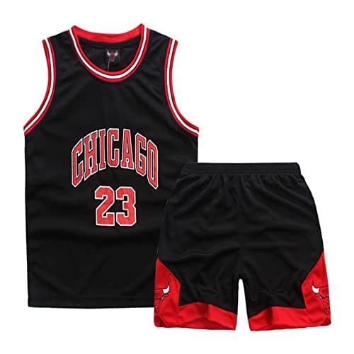 Image of Geek UP Kids Boys Basketball Jersey Outfit, 2-Piece Performance Tank Top and Shorts Set, Children's Basketball Kit Sport T-Shirt (4-5 Years, Black)
