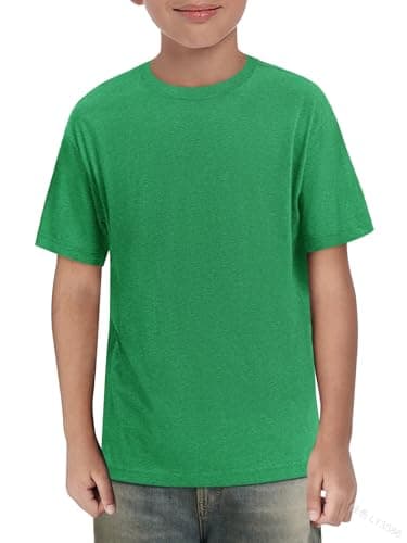 Image of Haloumoning Boys' T-Shirt Summer Short-Sleeved Tops Children's Round Neck Plain Lightweight Shirts Casual Sports Basic Tops 5-14 Years, Green, 7-8 Years