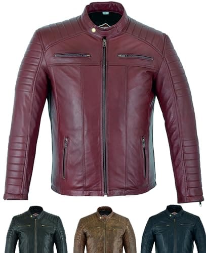 Image of Texpeed Mens Casual Leather Jacket - Real Genuine Soft Touch Sheepskin Biker Motorcycle Style Leather Coat Red - L
