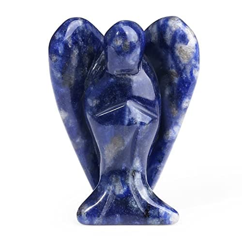 Image of XIANNVXI Blue Sodalite Crystal Angel Figurine Decor Blue Ornament for Living Room Healing Crystal Gemstone Statue Reiki 1.5" Guardian Angels Ornament for Desk Decor Cute Room Decor