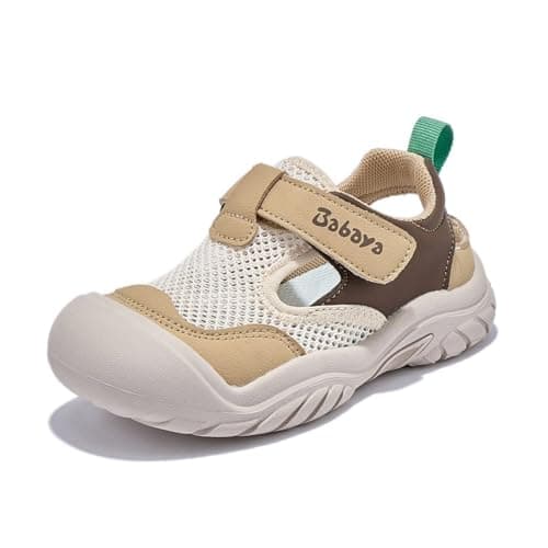 Image of HUANQIU Sandals for Kids Girls Boys Unisex Closed Toe Sport Sandals Toddlers Breatbale Walking Summer Shoes Khaki UK7.5