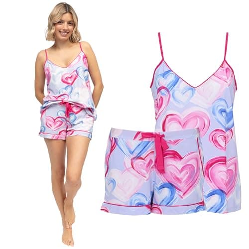Image of Cyberjammies Chloe Womens Heart Printed Jersey Cami & Shorts Set | Soft Cotton Modal Pyjamas for Women | Comfortable Nightwear Two Piece Set | Size 10