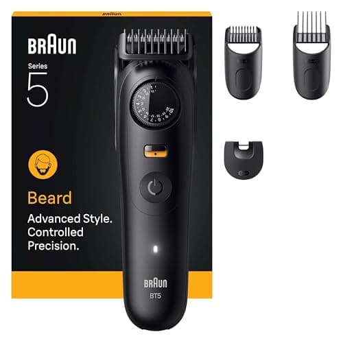 Image of Braun Series 5 Face Hair Trimmer, +4 Styling Instruments, Extremely Sharp Blade, 120 Minute Runtime, PrecisionWheel Pitch for Precision Adjustment and Lock, BT5520, Black