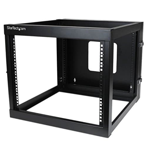 Image of StarTech.com 8U Hinged Open Frame Wall Mount Network Rack - 4-Post 22" Depth Swing Out Computer Equipment Rack - 140lbs capacity (RK819WALLOH), Black