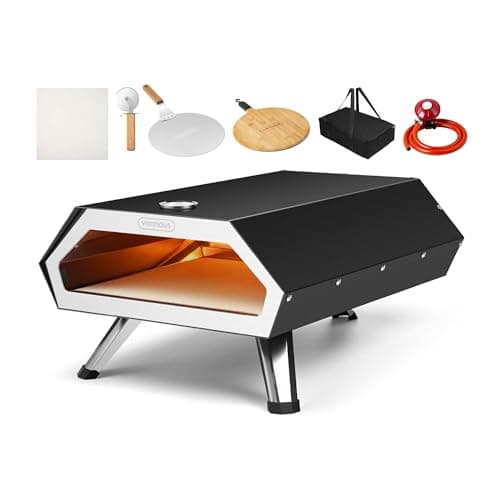 Image of VonHaus Gas Pizza Oven Outdoor – For Tabletop with Accessories, Chopping Board, Peel, Cutter, Hose/Regulator, Carry Bag Included – For up to 12” Pizzas – Can Also Smoke Meat, Fish & Vegetables