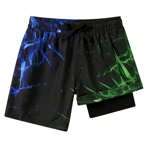 Image of Fanient Boys Board Shorts with Compression Liner Boy's Printed Swim Trunks Quick Dry Swim Shorts with Pockets 17-18 Years,18T