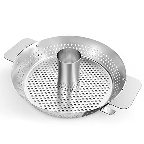 Image of onlyfire Stainless Steel Poultry Roaster Insert, Beer Can Chicken Holder with Roasting Pan for Weber Gourmet Barbeque System