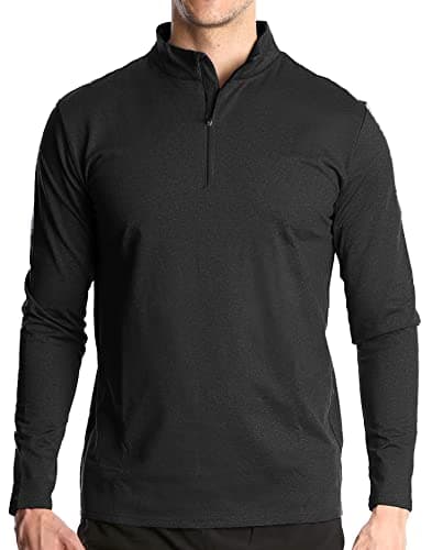 Image of Men's Spring Autumn Quarter Zip Sports Long Sleeve T Shirt Casual Golf Jogging Quick-Dry Polo Shirts Outdoor Warm Hiking Fishing Tops Black M