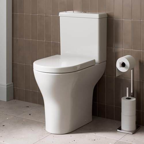 Image of Affine® Arles Rimless Close Coupled Toilet – Modern Comfort Height WC, Short Projection Cloakroom Toilet, Soft Close Quick Release Seat, Dual Flush Cistern, D-Shape Pan, White Gloss