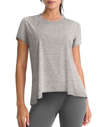 Image of REORIA Women's Sports T-Shirt Crew Neck Casual Basic Short Sleeve Tee Loose Fit Gym Top Grey Small
