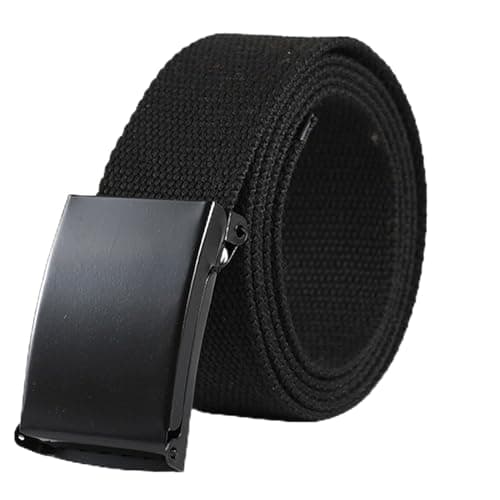Image of Senshuomy Belts for Men,Mens Adjustable Canvas Fabric Nylon Belt Fits Anywhere,Cut To Fit Canvas Web Belt Size Up to 47" with Flip-Top Solid Black Military Buckle(Black)