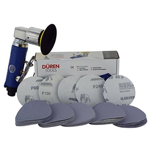 Image of Duren 625624 75mm Mini DA Air Sander (3") + 25 Mix Sanding Discs Car Body & Alloy Wheel Repair Spot Repair Scratch Remover Mini Polisher