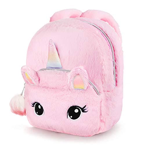 Image of Hifot Unicorn Cute Backpack for Kids, School Bags for Nursery Toddler Bookbags Plush Soft Pink Mini Backpack Unicorns Gifts for Little Girls(Plush ball: random color)