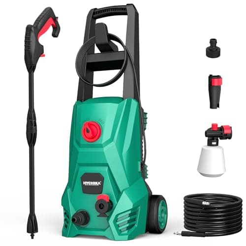 Image of HYCHIKA Pressure Washers, 1600PSI Power Washer, 1500W 410L/H Flow Rate Jet Washer with Foam Cannon, Adjustable Nozzle, 5m high-pressure hose and gun, Patio Cleaner for Car Fence Driveway