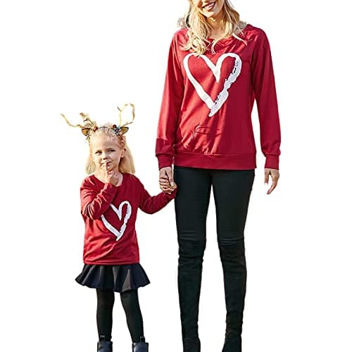 Image of LSFYSZD Mommy and Me Family Matching Outfits Irish Day Long Sleeve Crewneck Sweatshirts Mama&Mini Letter Print Jumpers Pullover Tops for Women Babies (Women, XL, Red)