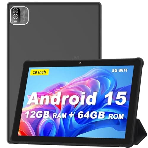 Image of VASOUN 10 Inch Tablet with Case, Tablet PC Android 15 with 12GB(3+9GB Expand) RAM 64GB ROM,6000mAh Battery,1280 * 800 IPS,Dual Speaker,Dual Cameras,Type C(Black)