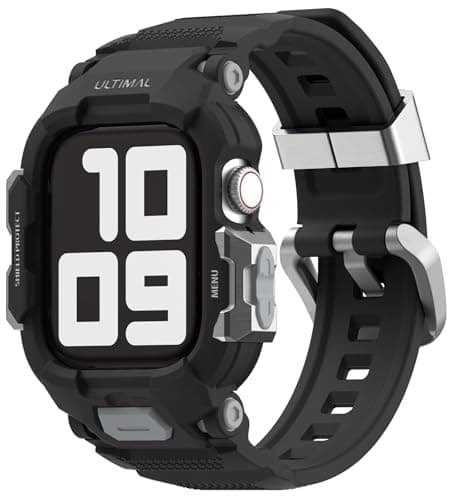 Image of ULTIMAL Watch Strap Compatible with Apple Watch Series 11/10 42mm, Series 9/8/7 41mm, Series 6/5/4/SE/SE2/SE3 40mm, Full Protective Shockproof Case with Band Women Men (40/41mm, Black)