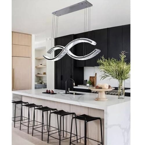 Image of UKEW Chandelier Pendant Ceiling Light - Stainless Steel K9 Crystal Glass Wave - Chrome 40W LED Hanging Light - for Bedroom, Conservatory & Dining Room
