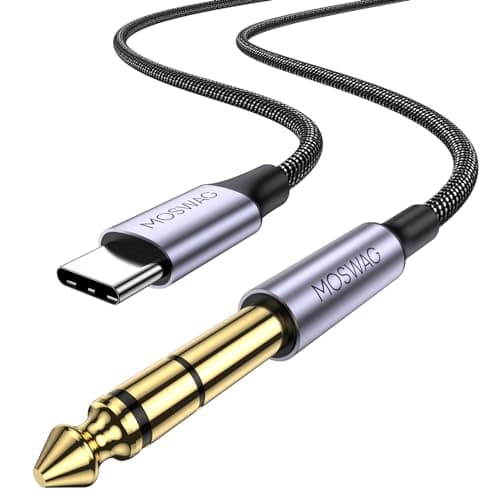 Image of MOSWAG USB C to 6.35mm TRS Audio Cable 1M Hi-Fi Lossless Gold-Plated OFC Nylon Braided for Amplifier/Mixing Console/Monitor Headphones No Reverse/Not for Recording