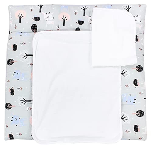 Image of TupTam Baby Changing Mat with 2 Removable Terry Cloths, Deer/Hedgehog/Grey, 70 x 70 cm