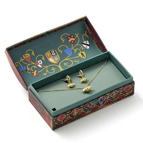 Image of Harry Potter Quidditch Gift Box with Cute Golden Snitch Necklace & Earrings
