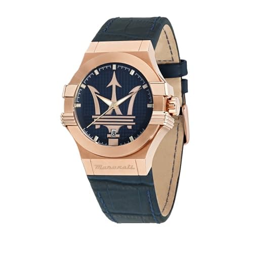 Image of Maserati Men's Watch, Potenza Collection, Quartz Movement, Three Hands Version with Date, Stainless Steel, Rose Gold pvd and Leather Watch - R8851108027