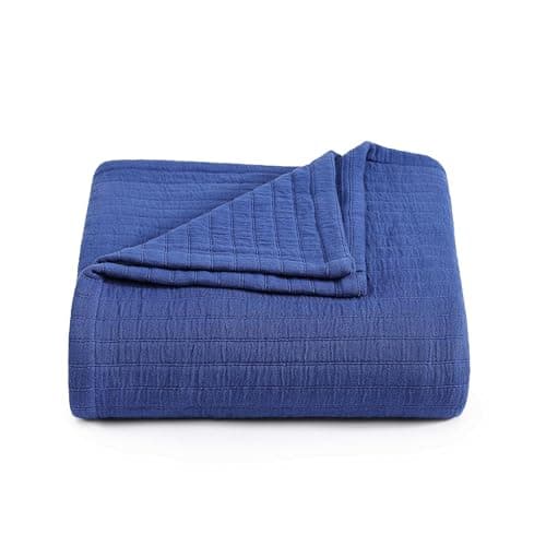 Image of Tommy Hilfiger® - King Cotton Blanket, Woven Channel Stitched Bedding, Medium Weight Soft Blanket, Anti-Pilling & Fade Resistant, Ideal for Layering, Oeko-TEX Certified (Blue)
