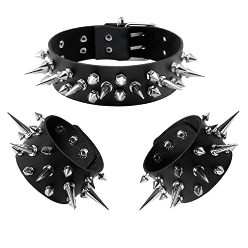 Image of Manfnee Leather Gothic Choker Bracelet Punk Spike Rivet Rock Collar Necklace Wristband Bracelets