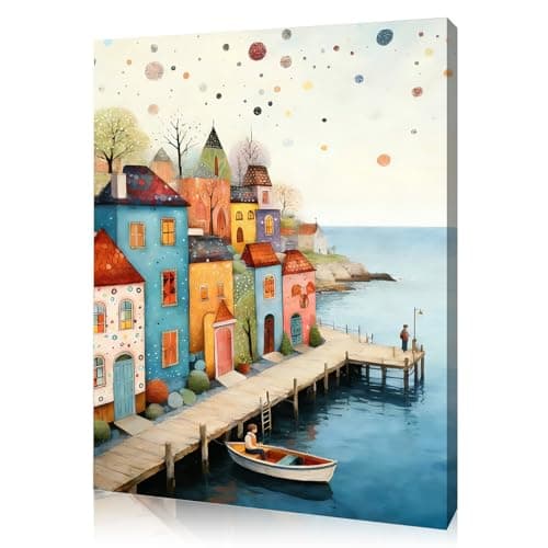 Image of XdealCozyxc 1 Pcs Wall Art, Colourful Canvas Framed Pictures Wall Art for Living Room with Frame and Hanging Hooks for Bedroom Walls 12x16 Inch