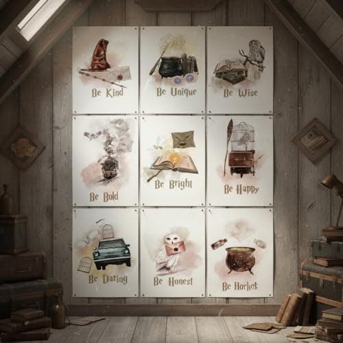 Image of Harry Poster 9 PCS Canvas Wall Art Inspirational Quotes Potter Wall Art Motivational Potter Gift Wall Art for Hallway Stairs Bedroom Harry Gifts for Women Magic Decorations for Birthday Party