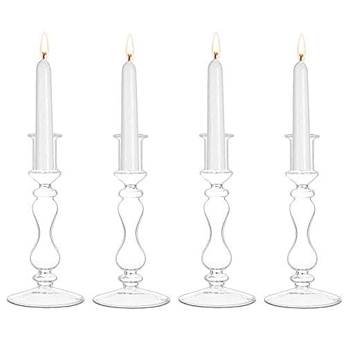 Image of Clear Glass Taper Candle Holders 4 Pcs Candlestick Holders Christmas Halloween Centerpieces Fits for Ø 2.2cm Taper Candles for Home Decorations Wedding Valentines Party Table Centrepiece