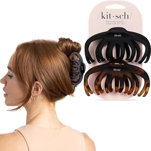 Image of Kitsch Octopus Claw Clips for Women - Cute & Stylish Hair Clips for Everyday Use, Octopus Claw Clip for Thick Hair | Ideal Gifts for Women - Black & Tortoise, 2pcs