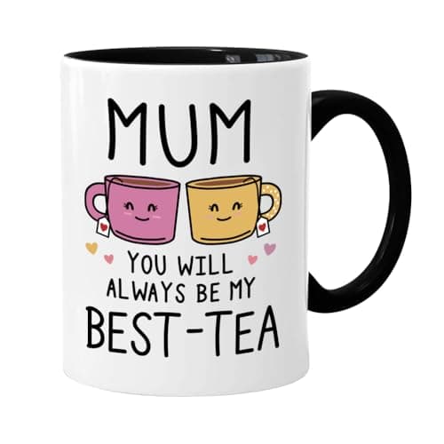 Image of Hojalis Best-Tea Mum Mug, Playful Mother’s Day Gifts from Daughter Son Kids, Mums Birthday Presents, Christmas & Valentines Gift for Mum, Novelty Ceramic Tea Coffee Cup, 325ml (White+Black)