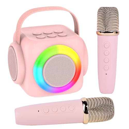 Image of Mini Karaoke Machine with 2 Wireless Microphone for Kids and Adults,Portable Bluetooth Karaoke Speaker with LED Color Lights for Girls and Boys 4, 5, 6, 7, 8, 9, 10+ Year Old Birthday Party Home, Pink
