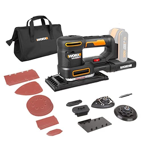 Image of WORX 18V(20V MAX) Cordless Multi Sander, PowerShare, 5 in 1: Orbital, Finishing, Detail, Contour and Finger Sander, Variable Speed, 5X Sanding Pads, 15x Sanding Paper, Without Battery, WX820.9