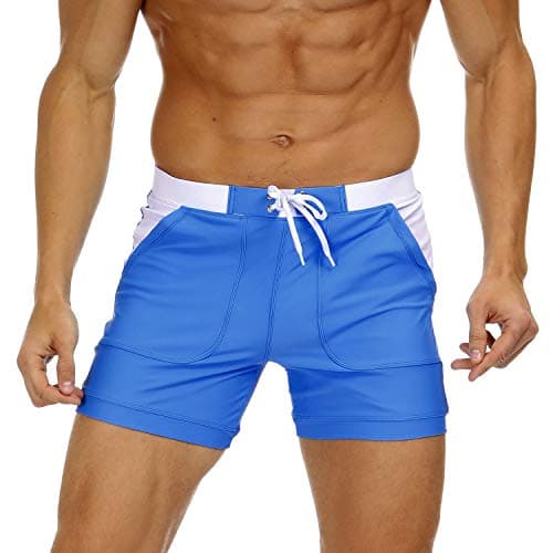 Image of KEFITEVD Men's Quick Dry Swimming Shorts Beach Short Board Swim Trunks Slim Gym Briefs with Adjustable Drawstring, Sky Blue, 36