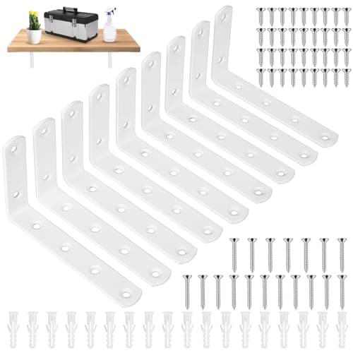 Image of 9 Pcs White Shelf Brackets , Wall Mounted，90 Degree L Shelf Support Bracket, Heavy Duty Wall Brackets for Shelves, Floating Shelve Bracket, 4.9x2.9x0.78 in