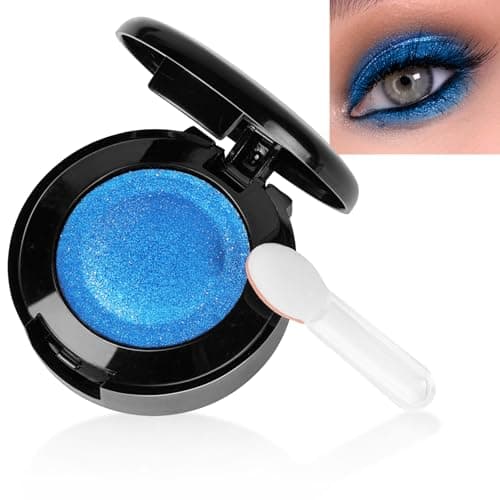 Image of LOPHE Single Shimmer Eyeshadow, Pressed Fine Powder Eyeshadow, Highly Pigmented Longwear Blendable Eye Make up for Day&Night, Waterproof Comes with An Brush and A Small Mirror(Dark blue)