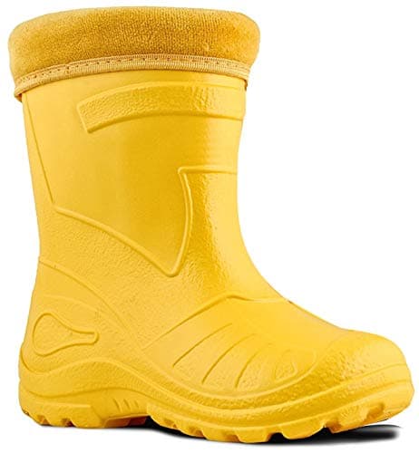 Image of Ultra Light EVA Kids Girls Wellington Boots Rainy Snow Wellies Very Warm Liners (12 UK 31 EU - 20cm, Yellow)
