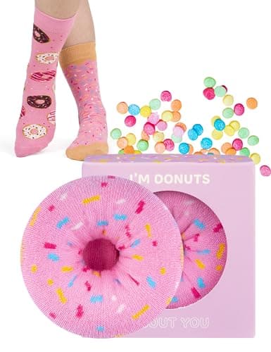 Image of soxo Donut Socks Women Funny Ladies Gift Ideas Long Womens Sock Women's Funky Gifts 2.5-6.5 Light Pink 1 Pair