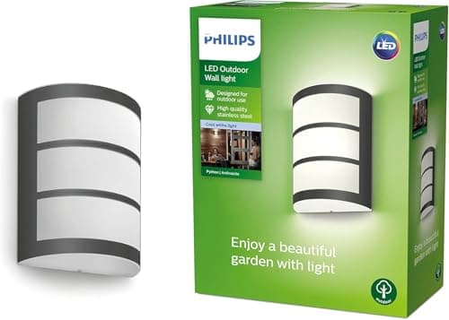 Image of PHILIPS LED Python Outdoor 6W Wall Light [Cool White - Anthracite Grey] Water Resistant IP44, for Garden, Patio and Terrace Lighting.