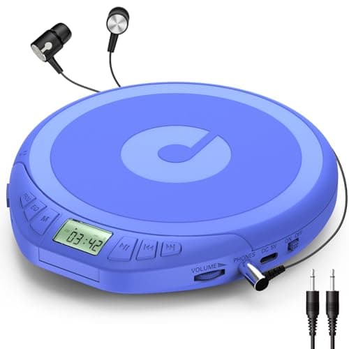 Image of Gueray CD Player Portable Personal CD Players with Headphones LCD Display Anti-Skip Protection HiFi Classic CD Music Player Support PROG Memory Function CD Player for Car Home (Blue)