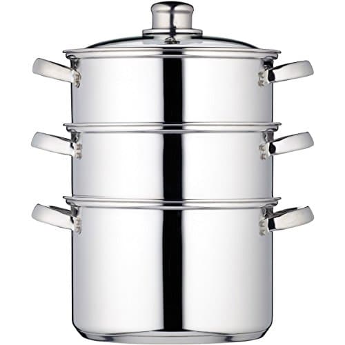 Image of KitchenCraft 3-Tier Food Steamer / Casserole in Gift Box, Induction Safe, Stainless Steel, 20 cm