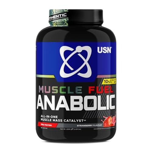 Image of USN Muscle Fuel Anabolic All in one Muscle Building protein shake with Creatine, Strawberry, 2.2 Kg,