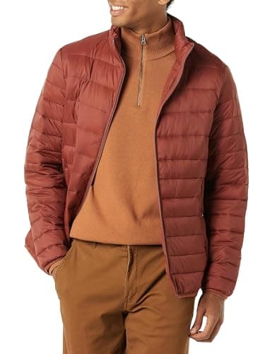 Image of Amazon Essentials Men's Packable Lightweight Water-Resistant Puffer Jacket (Available in Big & Tall), Earth Red, L